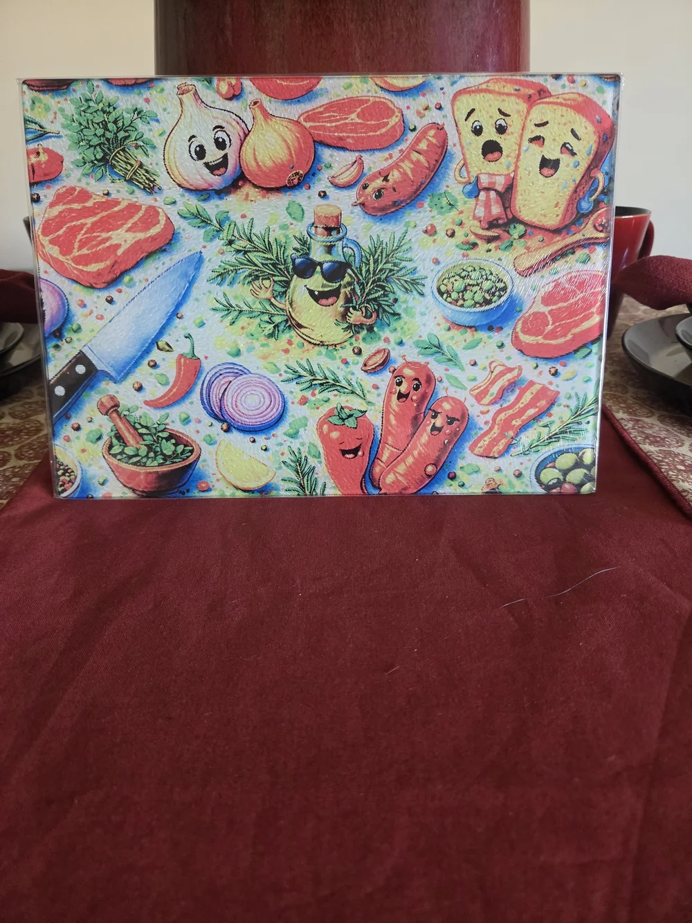 Decorative Food-Themed  Glass Cutting Board Colorful Kitchen Print